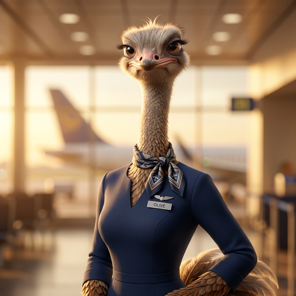 Olive the Ostrich, Flight Attendant